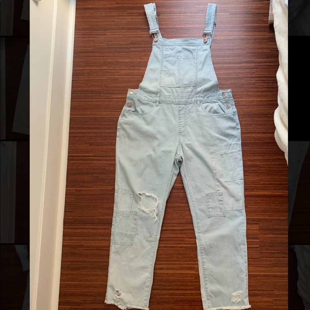 Forever 21 Light Wash Straight Leg Overalls